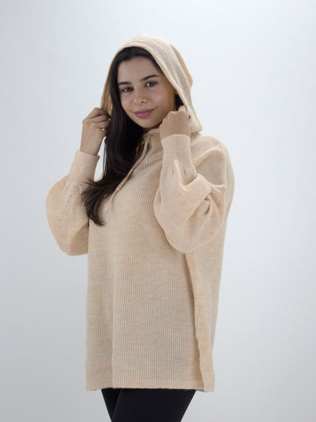 Image for Women's Hood Neck Plain Sweater,Light Coral