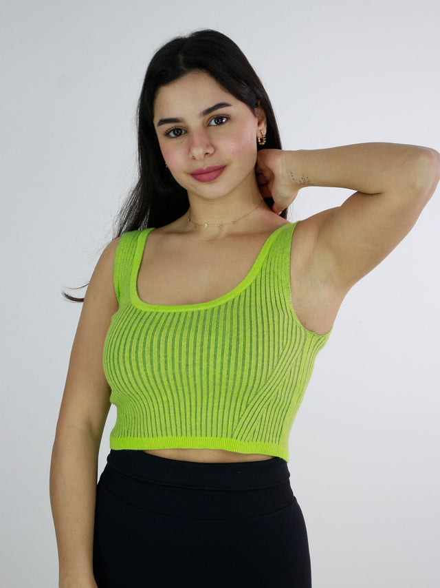 Image for Women's Ribbed Cropped Sweater Tank,Lime Green