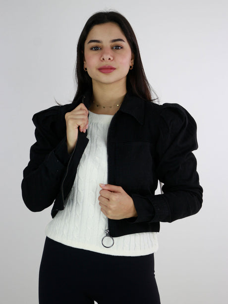 Image for Women's Plain Solid Crop Jacket,Black