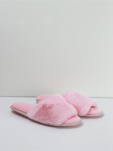 Image for Women's Faux Fur Slip-On Slippers,Pink
