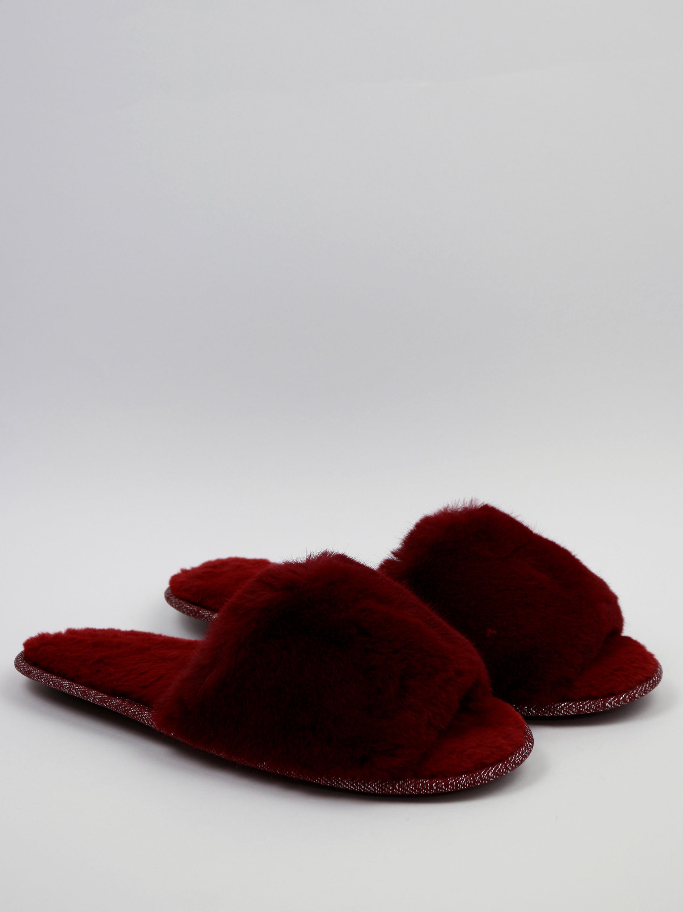 Women s Faux Fur Open Toe Slippers Burgundy All Brands Factory