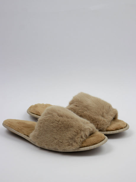 Image for Women's Faux Fur Open Toe Slippers,Beige