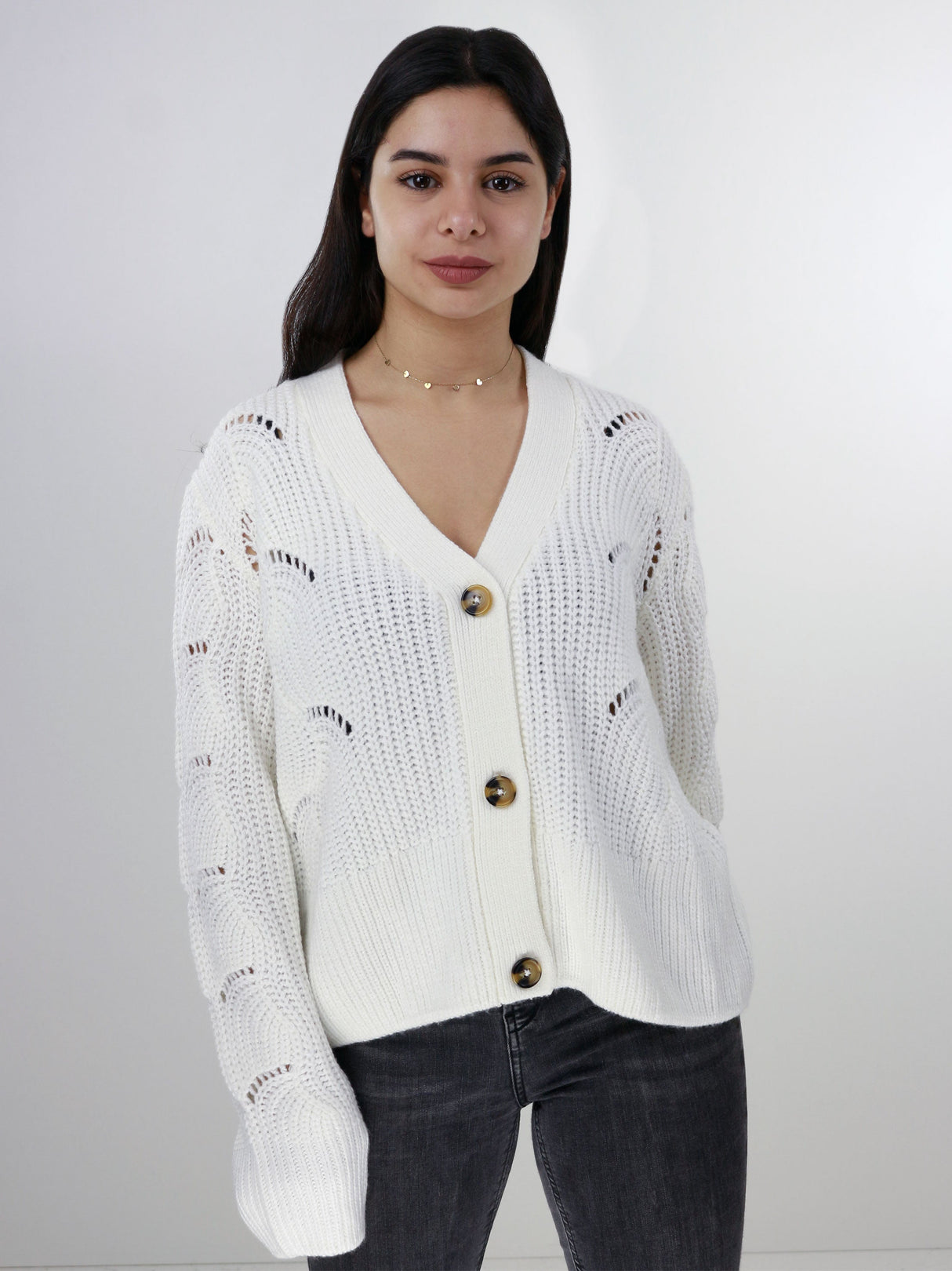 Image for Women's Cable Chenille Button Closure Cardigan,White