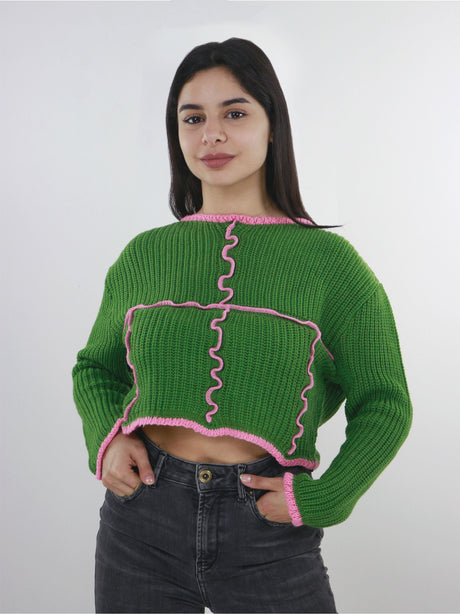 Image for Women's Wool Ribbed Crop Top,Green