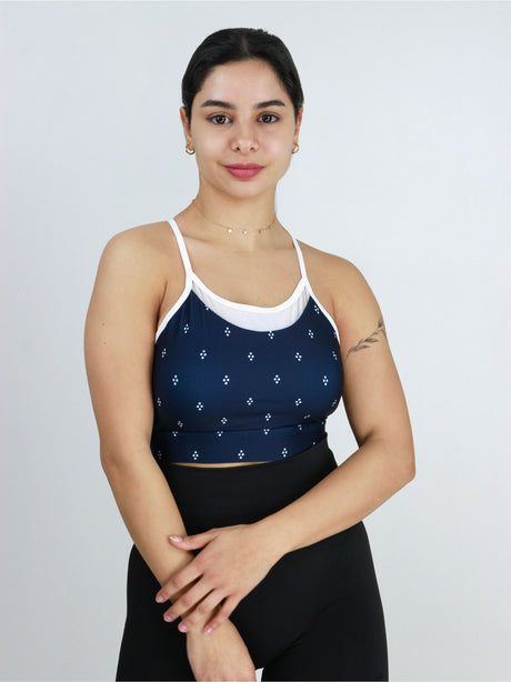 Image for Women's Sleeveless Printed Sport Bra,Navy