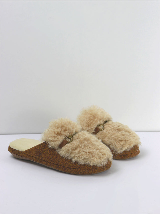 Image for Women's Wool Rubber Sole Slippers,Brown