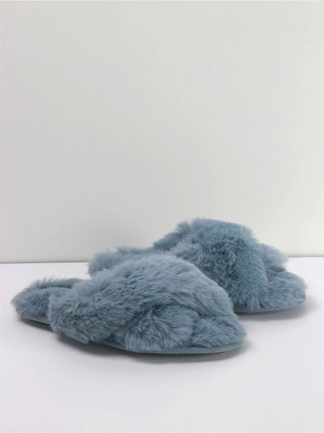 Image for Kids Girl Brooklyn Crossband Fur Slippers,Blue