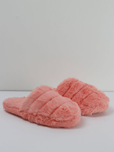 Image for Women's Faux Fur Slip-On Slippers,Salmon