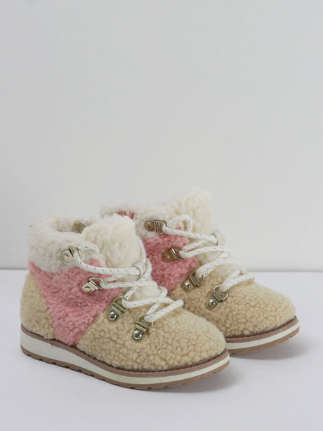 Image for Kids Girl Lace-Up Slip-On Combat Winter Boots,Beige