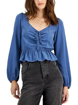 Image for Women's Sweetheart Puff Sleeve Peplum Top,Blue