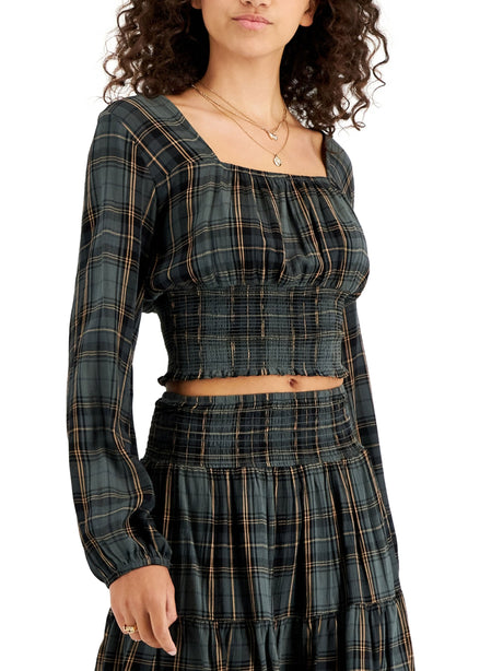 Image for Women's Plaid Square-Neck Croped Top,Green