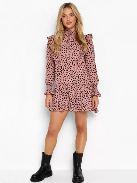 Image for Women's Leopard Printed High Neckline Dress,Pink