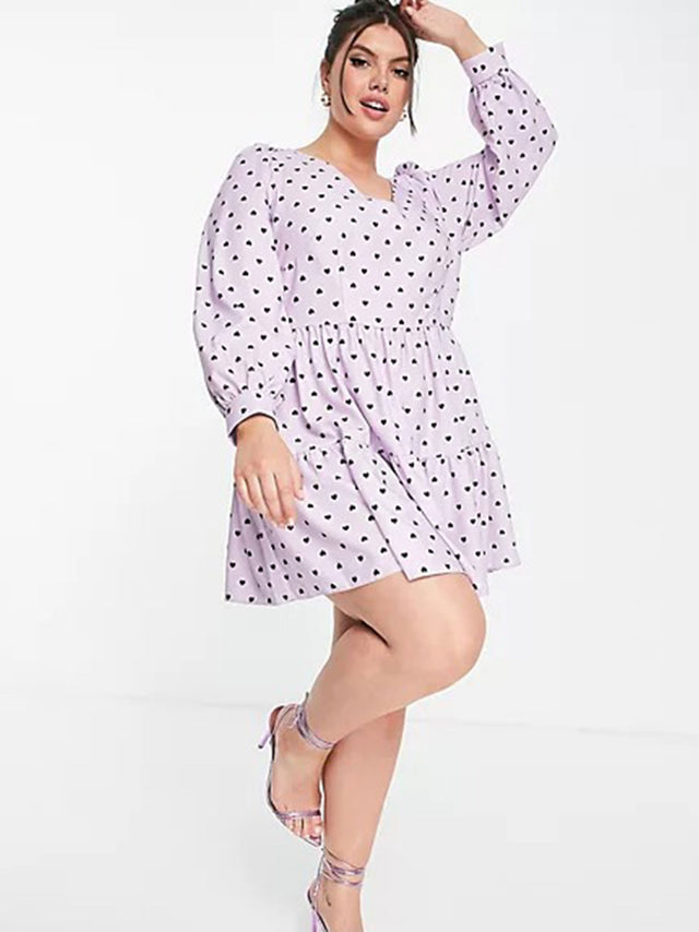 Image for Women's Hearts Print Ruffle Dress,Purple