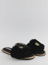 Image for Women's  Faux Fur Open Toe Slippers,Black