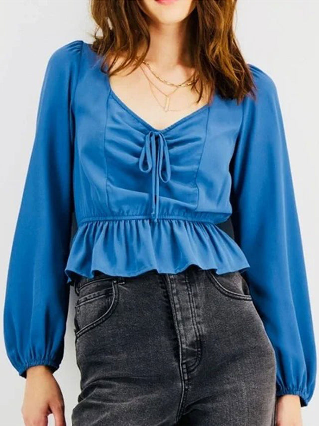 Image for Women's Open Back Ruffled Top,Petrol