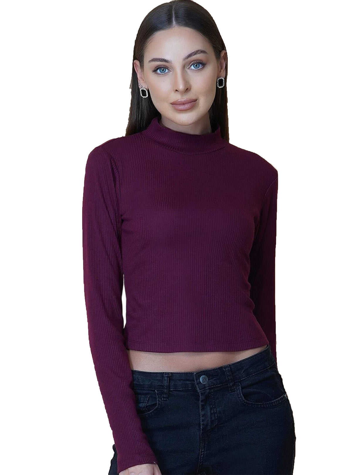 Image for Women's Plain Solid Sweaters,Dark Purple