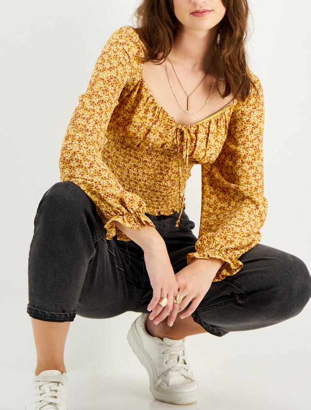 Image for Women's Floral Top,Mustard