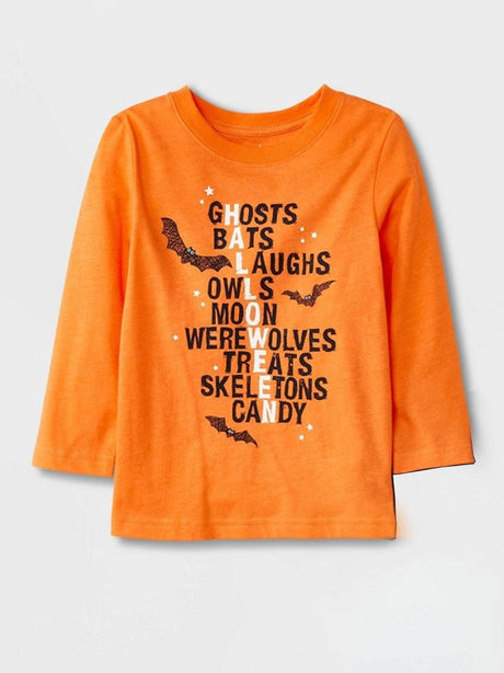 Image for Kids Boy Halloween Text Graphic Print Top,Orange