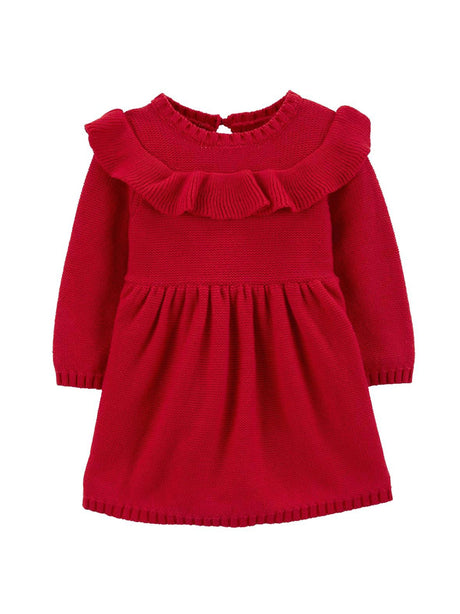 Image for Kids Girl Ruffle Sweater Knit Dress,Red