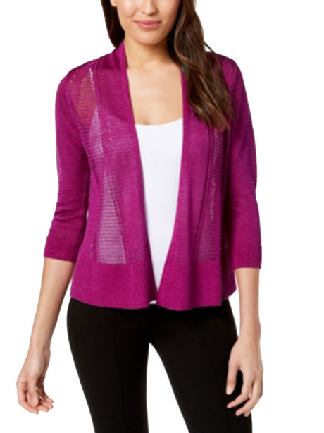 Image for Women's Sheer Mixed-Knit Cardigan,Purple