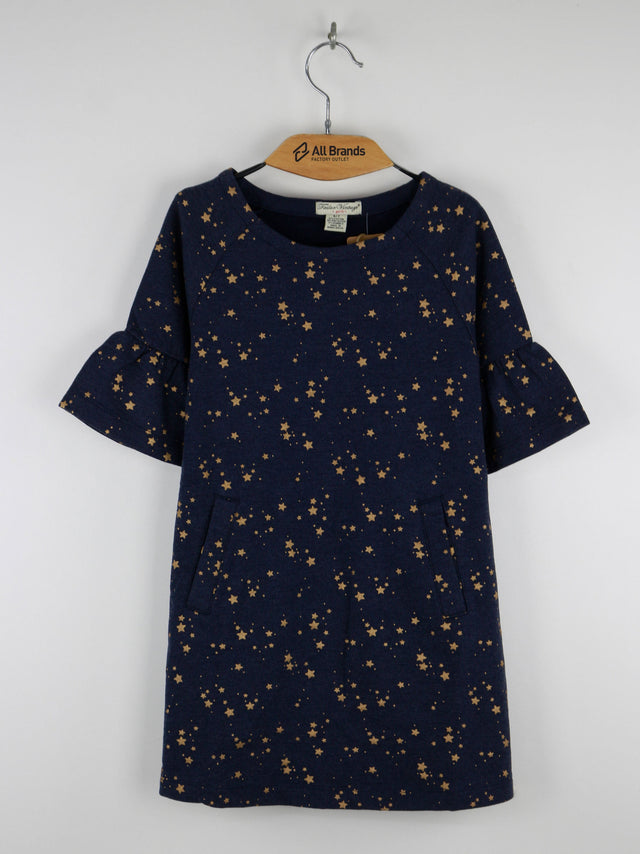 Kids Girl Stars Printed Short Casual Dress,Navy  All Brands Factory Outlet