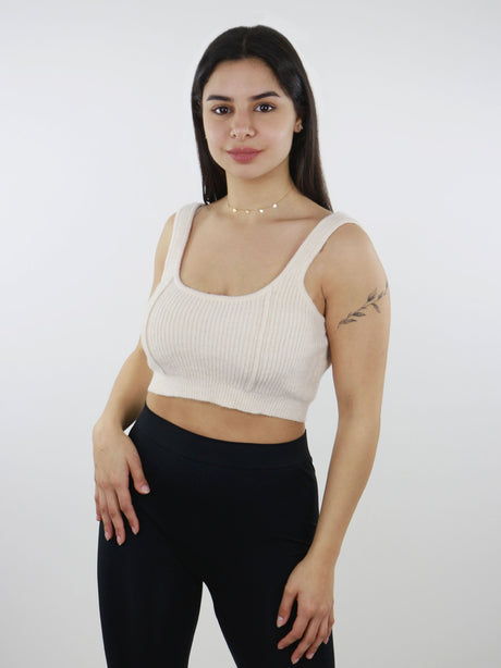 Image for Women's Ribbed Soft Fleece Crop Top,Ivory