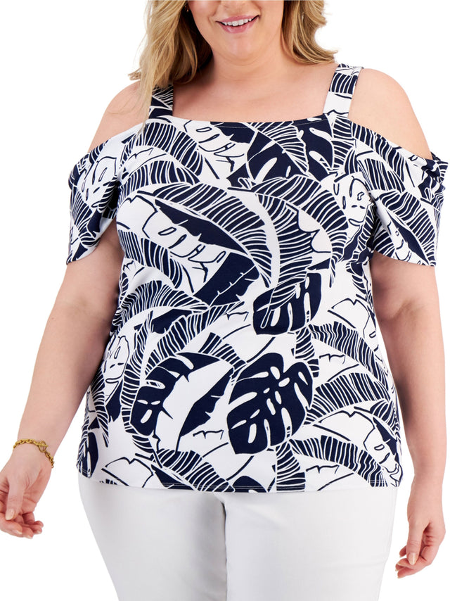 Image for Women's Graphic Printed Top,Navy/White