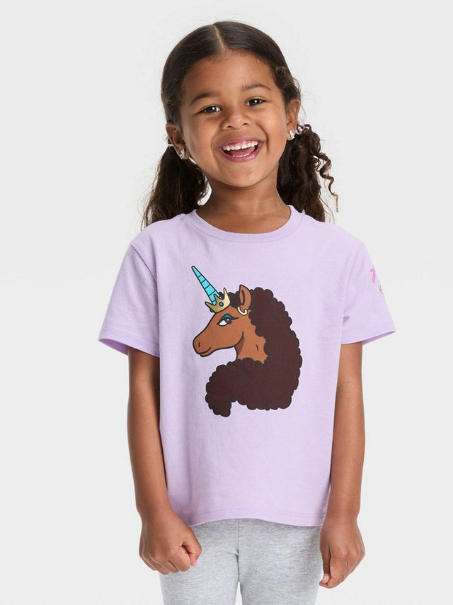 Image for Kids Girl Afro Unicorn Logo Printed T-shirts,Purple