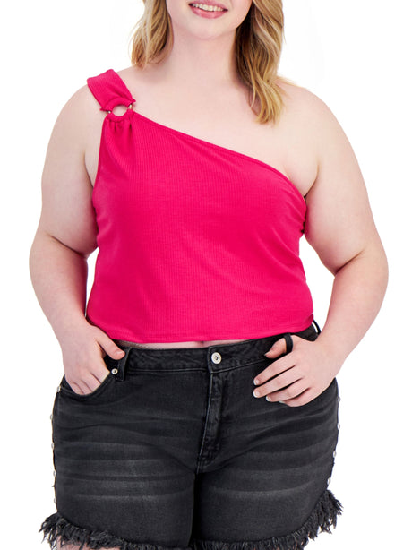 Image for Women's One Shoulder Ribbed Top,Fuchsia