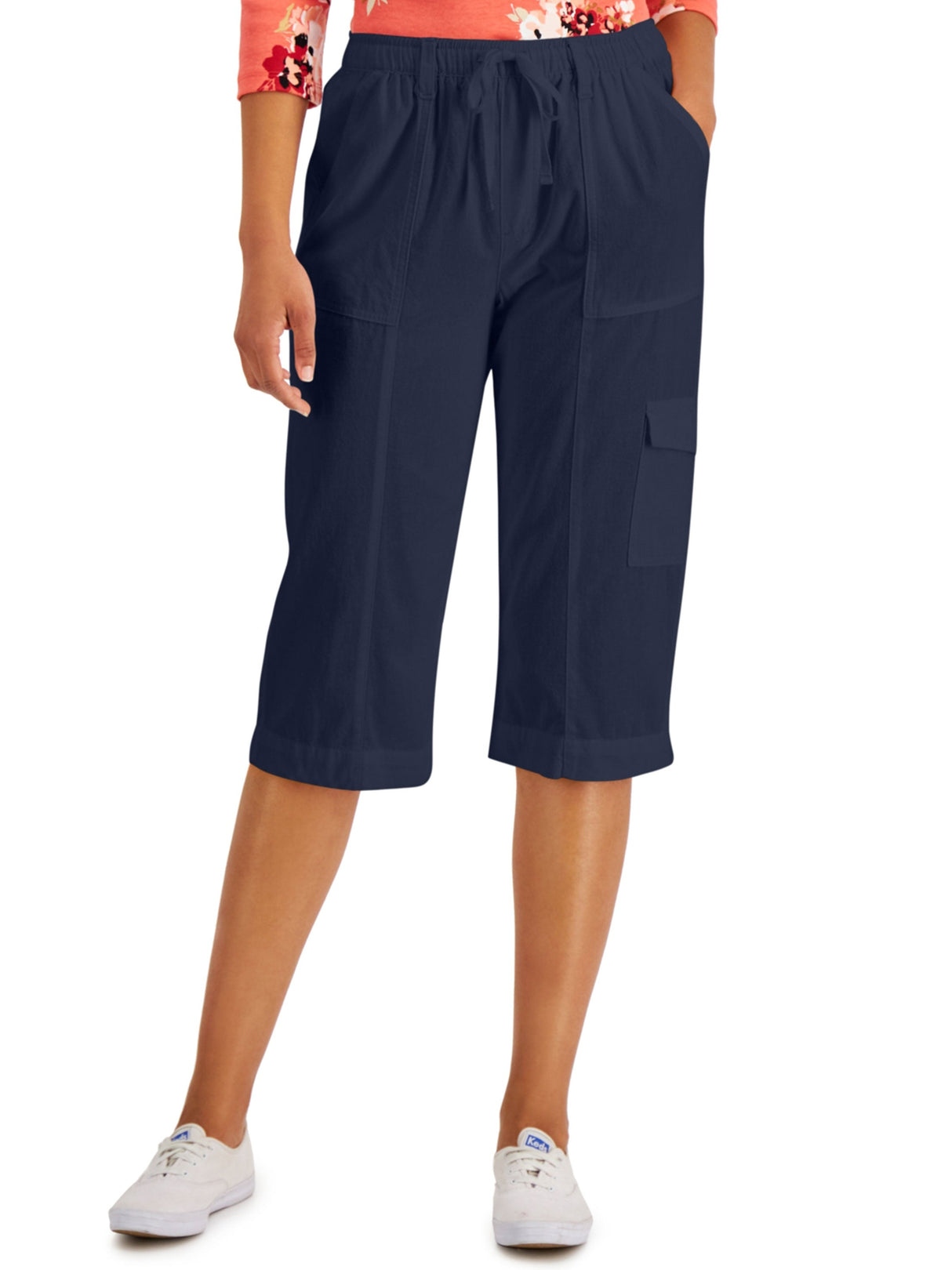 Image for Women's Plain Solid Wide Leg Crop Pant,Navy