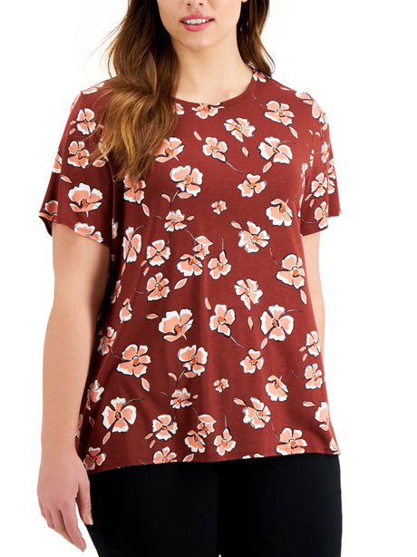 Image for Women's Floral Shortsleeve Top,Burgundy