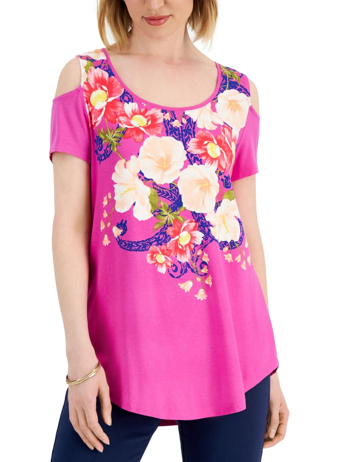 Image for Women's Floral Graphic Printed Top,Fuchsia