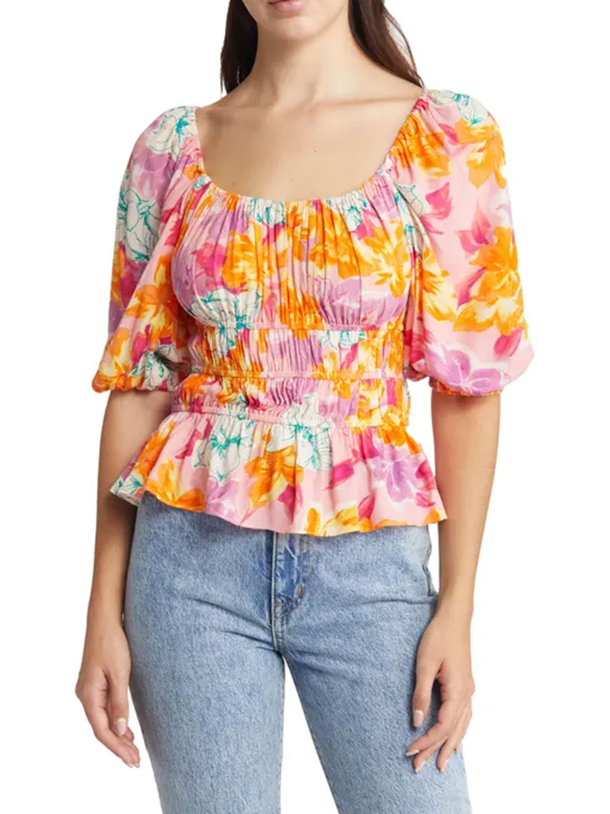 Image for Women's Floral Printed Short Sleeve Top,Multi