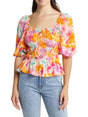 Image for Women's Floral Printed Short Sleeve Top,Multi