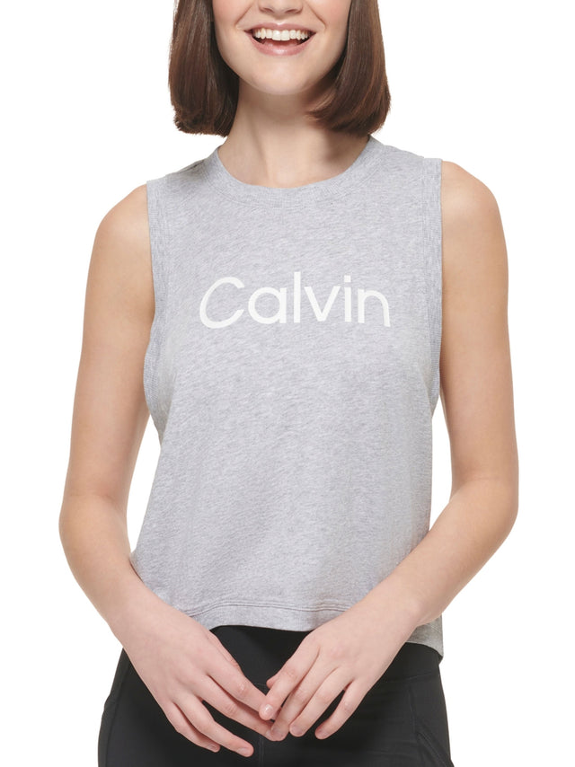 Image for Women's Brand Logo Printed Crop  Sport Top,Light Grey