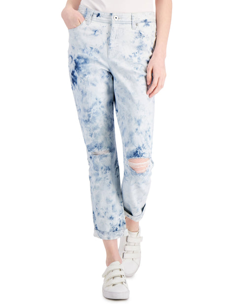 Image for Women's Washed Ripped Boyfriend Jeans ,White/Blue