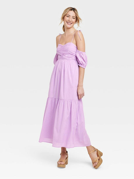 Image for Women's Plain Solid Long Dress,Purple