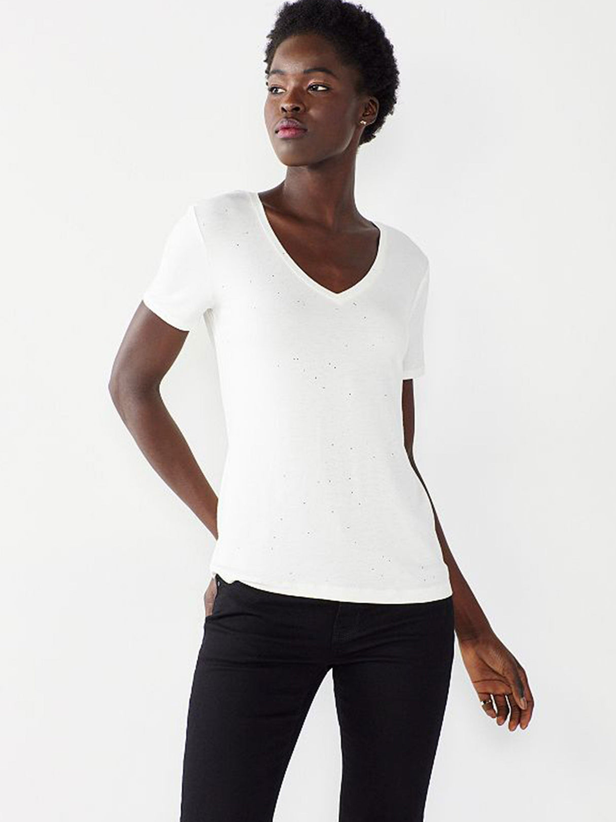 Image for Women's Plain Solid Short Sleeve Top,Off White