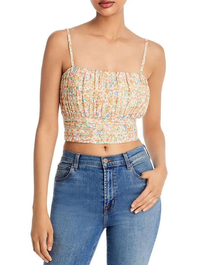 Image for Women's Floral With Zipper Fly On Back Printed Crop Top,Multi