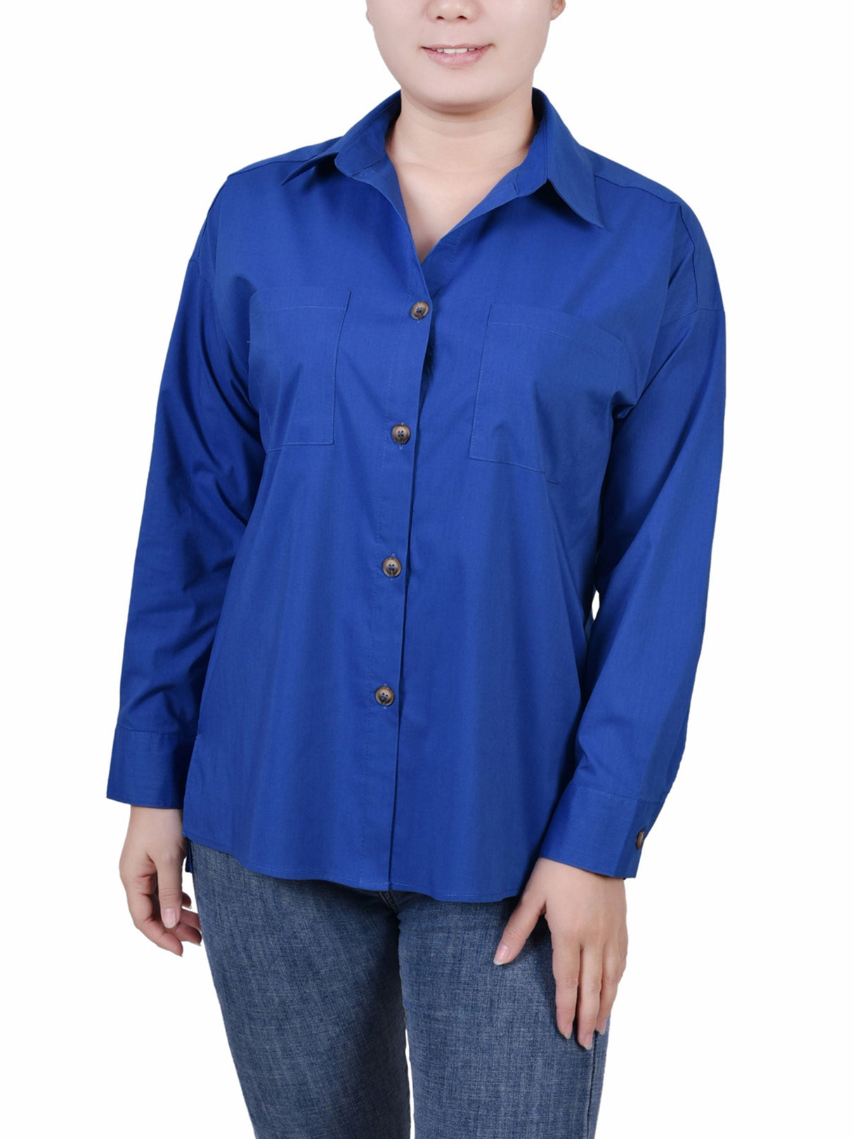 Image for Women's Plain Solid Button Closure Shirt,Blue