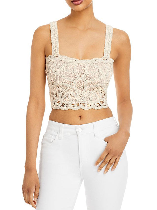 Image for Women's Graphic Embroidered Crop Top,Beige