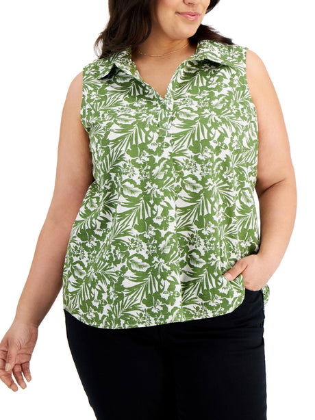 Image for Women's Flora Print Casual Top,Olive/White