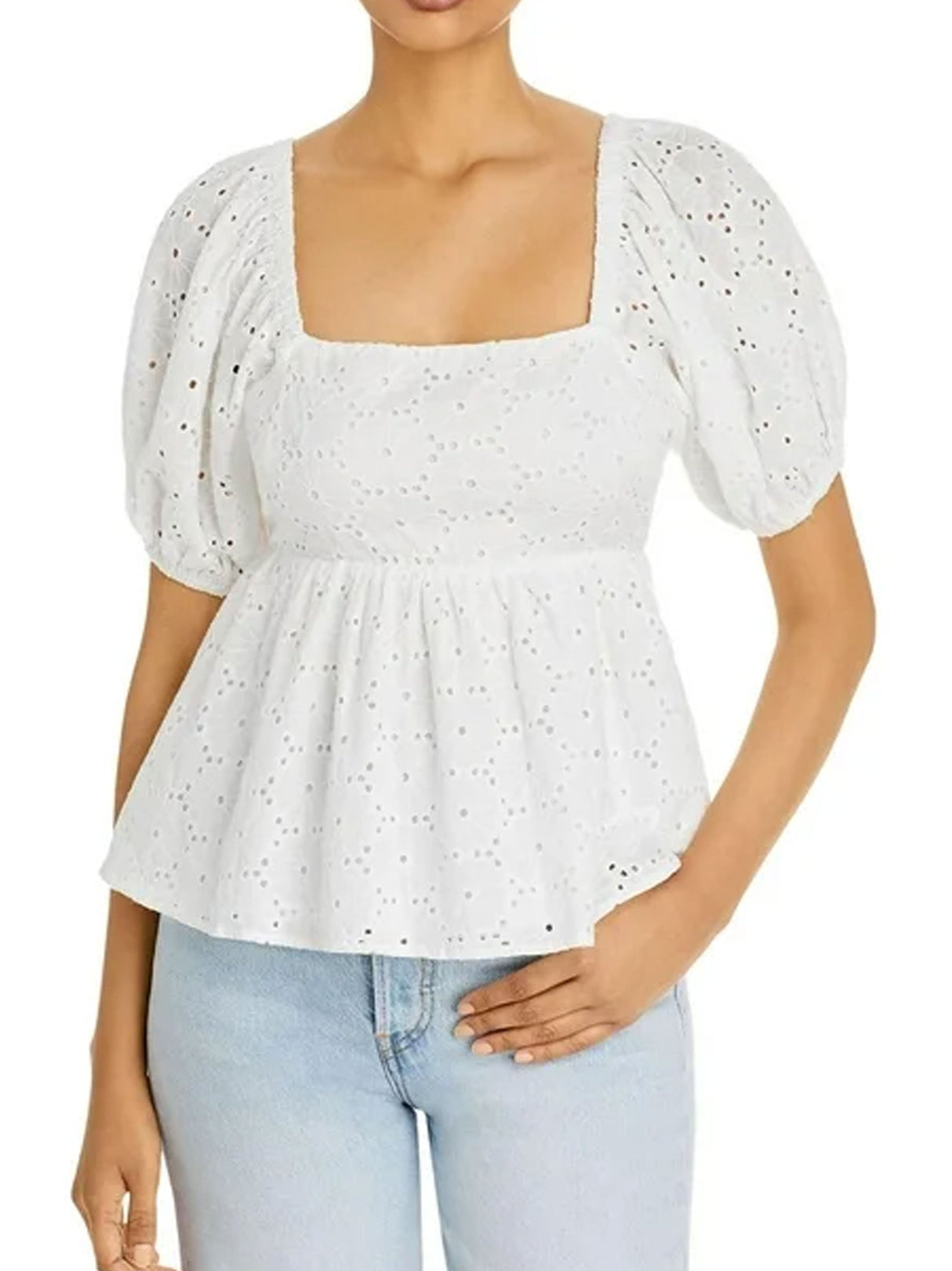 Image for Women's Graphic Embroidered Open On Back Top,White