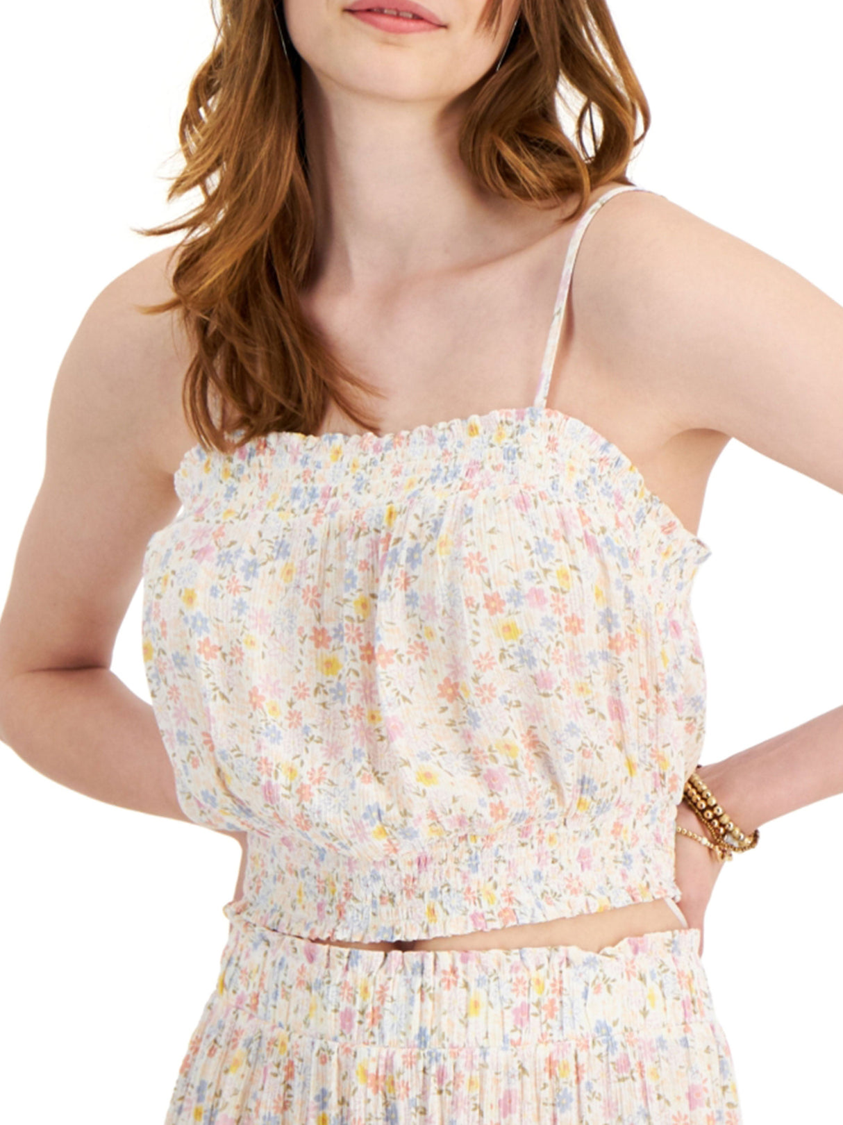 Image for Women's Floral Printed Crop Top,Light Beige