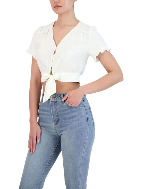 Image for Women's Button Closure Crop Casual Top,Off White