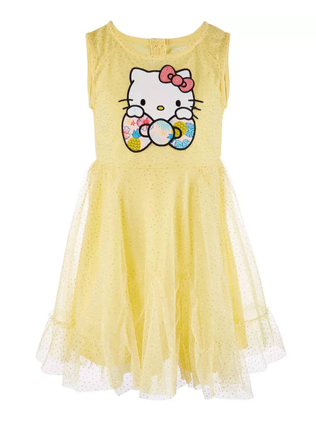 Image for Kids Girls Graphic Printed Mesh Dotted Sparkly Dress,Yellow 