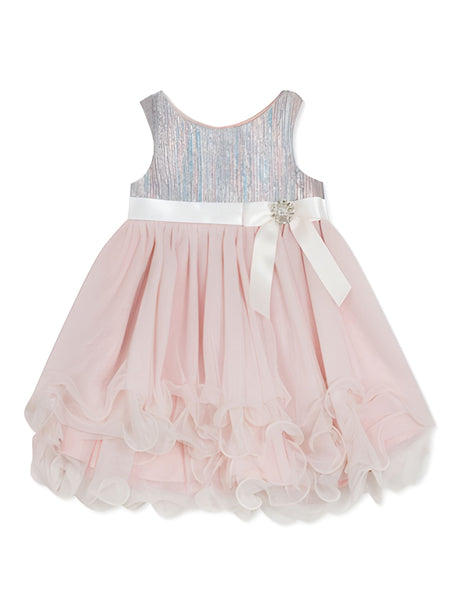 Image for Kids Girls Sparkly Striped Mesh Dress,Pink