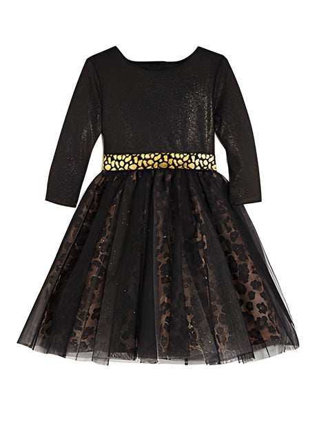 Image for Kids Girls Leopard Graphic Printed Dress ,Black/Gold