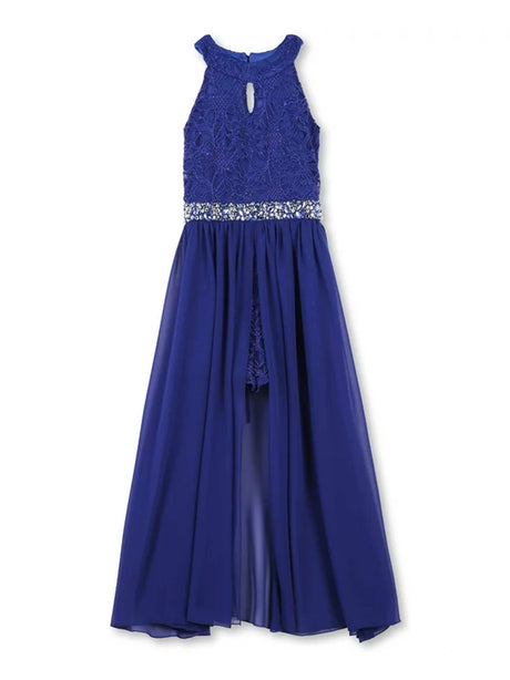 Image for Kids Girls Long Back Mesh With Short Front Dress,Dark Blue
