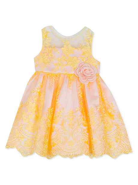 Image for Kids Girls Floral Embroidered Dress,Yellow